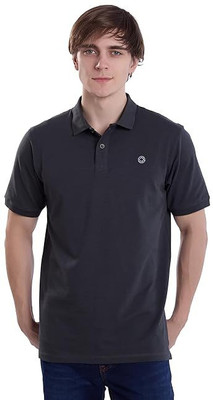 24esque Solid, Printed Men Polo Neck Dark Blue T-Shirt