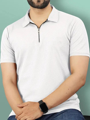 RLP Self Design Men Polo Neck White T-Shirt