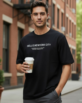 BRIGHTKRAFTS Printed Men Round Neck Black T-Shirt
