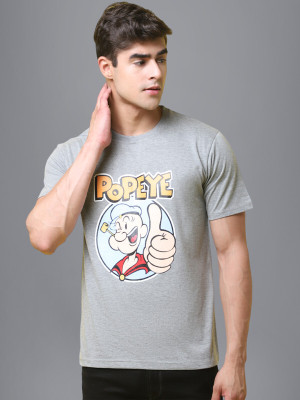 Tee Projekt Printed, Typography Men Round Neck Grey T-Shirt
