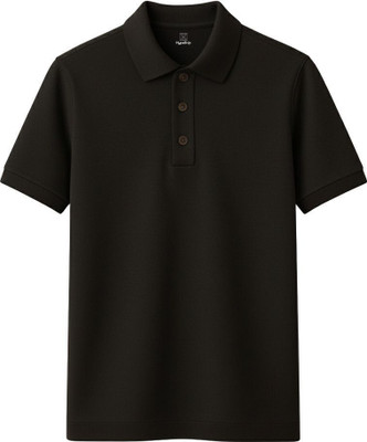 HypeDrip Solid Men Polo Neck Black T-Shirt