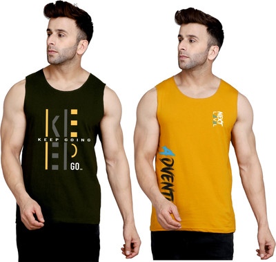SLOWLORIS Printed Men Round Neck Dark Green, Brown T-Shirt
