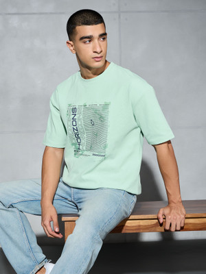TECHNOSPORT Graphic Print Men Crew Neck Light Green T-Shirt