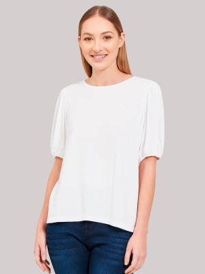 Beverly Hills Polo Club Solid Women Crew Neck White T-Shirt