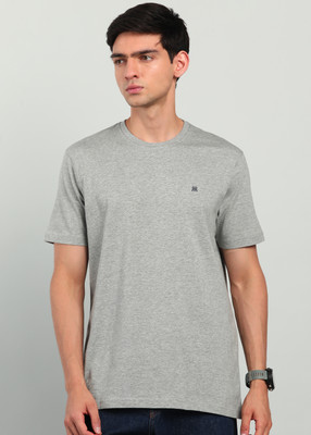 Raymond Solid Men Round Neck Grey T-Shirt