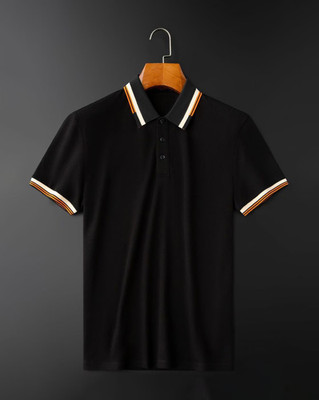 TINKUDI Self Design, Striped Men Polo Neck Blue T-Shirt
