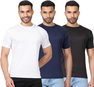 Topcreate Solid Men Round Neck Black, Dark Blue, White T-Shirt