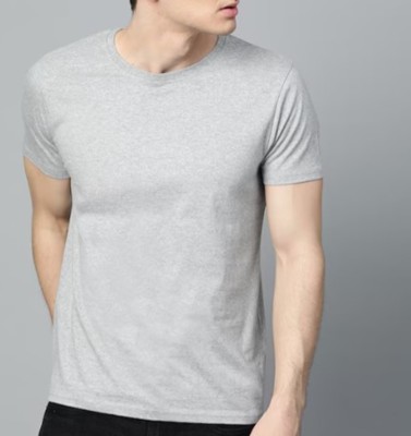 KAEZRI Solid Men Round Neck Grey T-Shirt