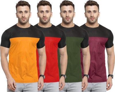 UDI n ADI Colorblock Men Round Neck Yellow, Red, Dark Green, Maroon T-Shirt