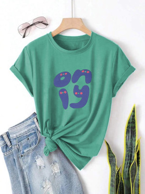 HouseOfCommon Typography Women Round Neck Light Blue T-Shirt