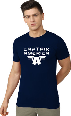 RULEDBYSUN Printed Men Round Neck Navy Blue T-Shirt