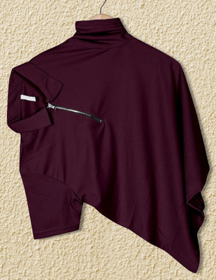 PRAIZY Solid Men Zip Neck Red T-Shirt