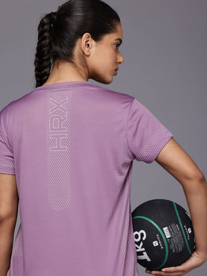 HRX by Hrithik Roshan Printed Women Round Neck Purple T-Shirt