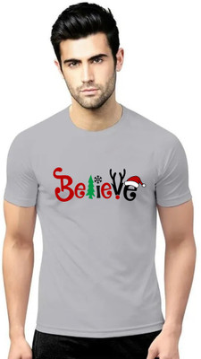 LV CARE Printed Men Round Neck Grey T-Shirt