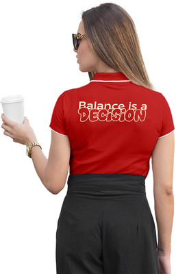 Fighterhero Printed Women Polo Neck Red T-Shirt