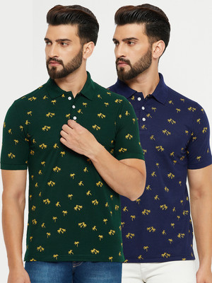 EMERALD APPAREL TRADING Printed Men Polo Neck Green T-Shirt