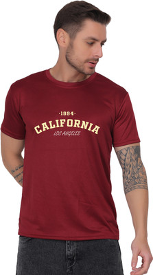 NKET Self Design Men Round Neck Maroon T-Shirt
