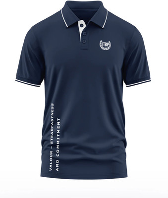 Warriorworld Printed Men Polo Neck Navy Blue T-Shirt