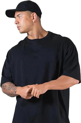 Veirdo Solid Men Round Neck Black T-Shirt