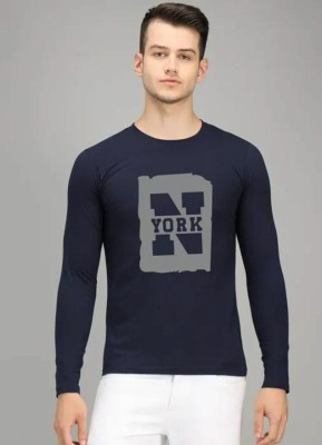 ElecTro Fashion Typography Men Round Neck Dark Blue T-Shirt