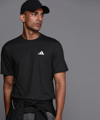 ADIDAS Printed Men Round Neck Black T-Shirt