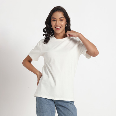 OldVampire Solid Women Round Neck White T-Shirt
