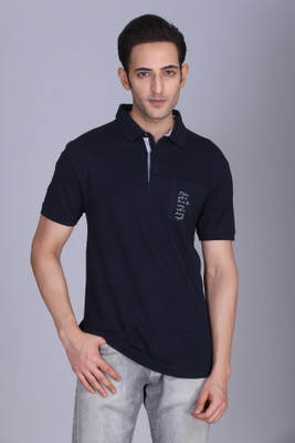 Harbor N Bay Printed Men Polo Neck Navy Blue T-Shirt