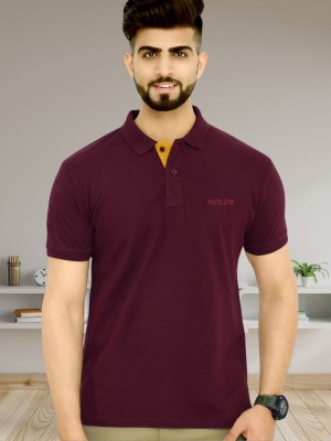 HOLDIT Solid Men Polo Neck Maroon T-Shirt