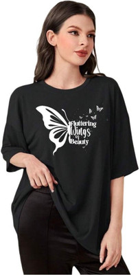 FLUFFYY ENTERPRISE Self Design Women Round Neck Black T-Shirt