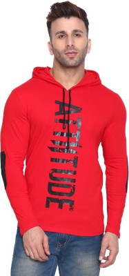 WRODSS Printed Men Hooded Neck Red T-Shirt