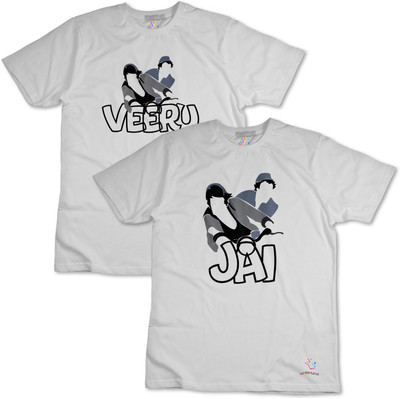 THE PRINT PLATTER Typography Couple Round Neck White T-Shirt