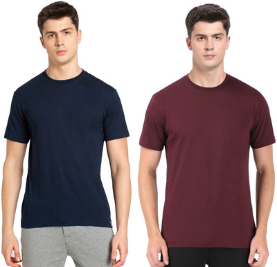 JOCKEY Solid Men Round Neck Dark Blue, Maroon T-Shirt