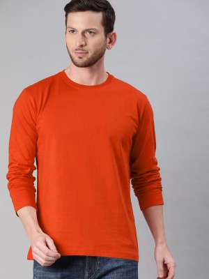 Nilan Tees Wear Solid Men Round Neck Orange T-Shirt