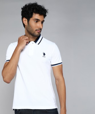 U.S. POLO ASSN. Solid Men Polo Neck White T-Shirt