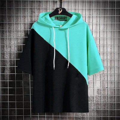 Try This Colorblock Men Hooded Neck Black, Yellow T-Shirt
