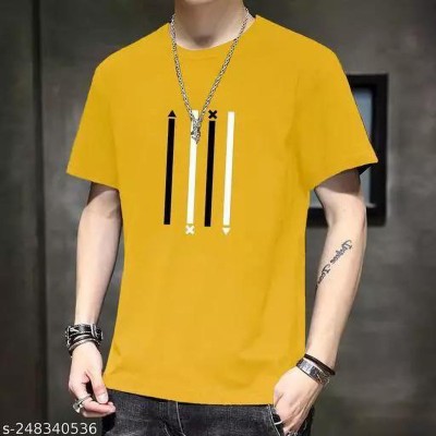 Madhav Creation Printed Men Round Neck Yellow T-Shirt