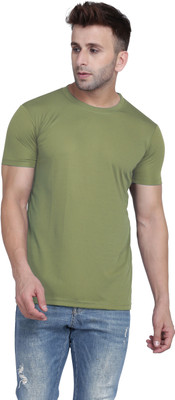 TQH Solid Men Round Neck Light Green T-Shirt