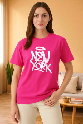 Elvia Printed Women Round Neck Red T-Shirt