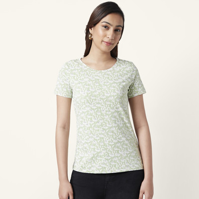 Honey By Pantaloons Printed Women Round Neck Green T-Shirt