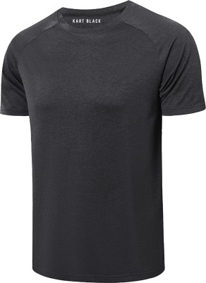 Peach Blossom Self Design Men Round Neck Black T-Shirt