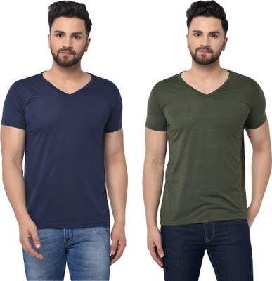 Adorbs Trend Solid Men V Neck Dark Blue, Dark Green T-Shirt