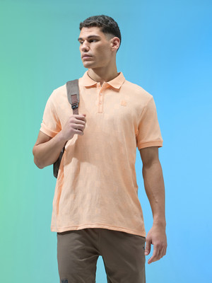 TECHNOSPORT Solid Men Polo Neck Orange T-Shirt