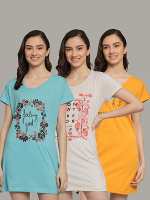 Fit N Fame Printed Women Round Neck Multicolor T-Shirt