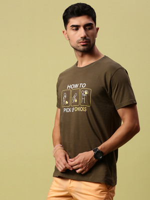 Urban Dog Printed Men Round Neck Light Green T-Shirt