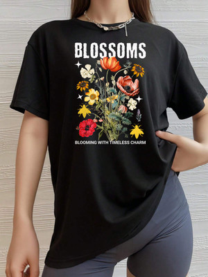 SZN Printed Women Round Neck Black T-Shirt