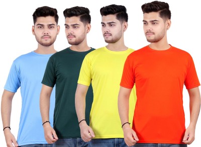 RK regular fit Solid Men Round Neck Light Blue, Dark Green, Yellow, Orange T-Shirt