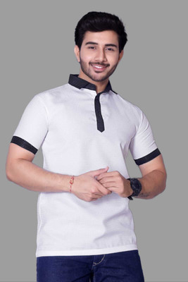Lebridog Fashion Solid Men Polo Neck White T-Shirt