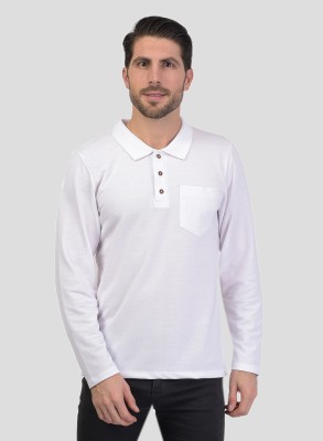 KALT Solid Men Polo Neck White T-Shirt