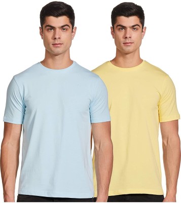 Bouyz Solid Men Round Neck Blue, Yellow T-Shirt