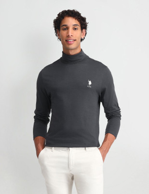 U.S. POLO ASSN. Printed Men Turtle Neck Grey T-Shirt